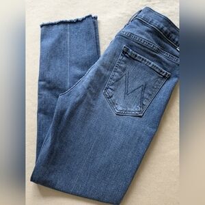 Blue Denim Jeans with Frayed Hem